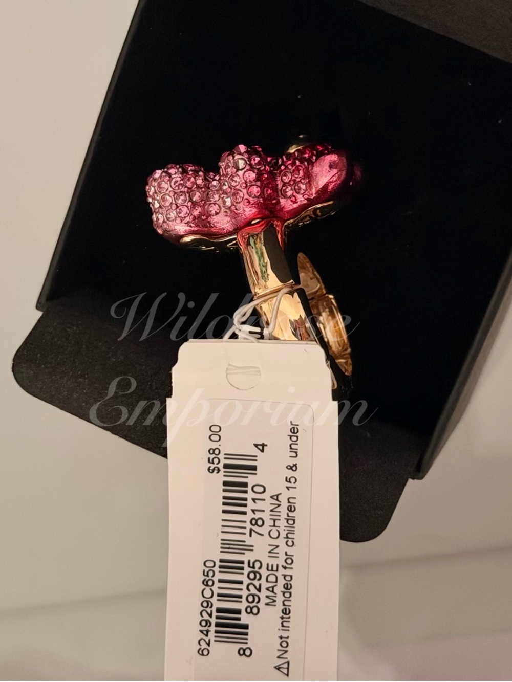 BNWT Viral Betsey Johnson Pink Crystal Teddy Gummy Bear Stretch Ring - Picture 5 of 6